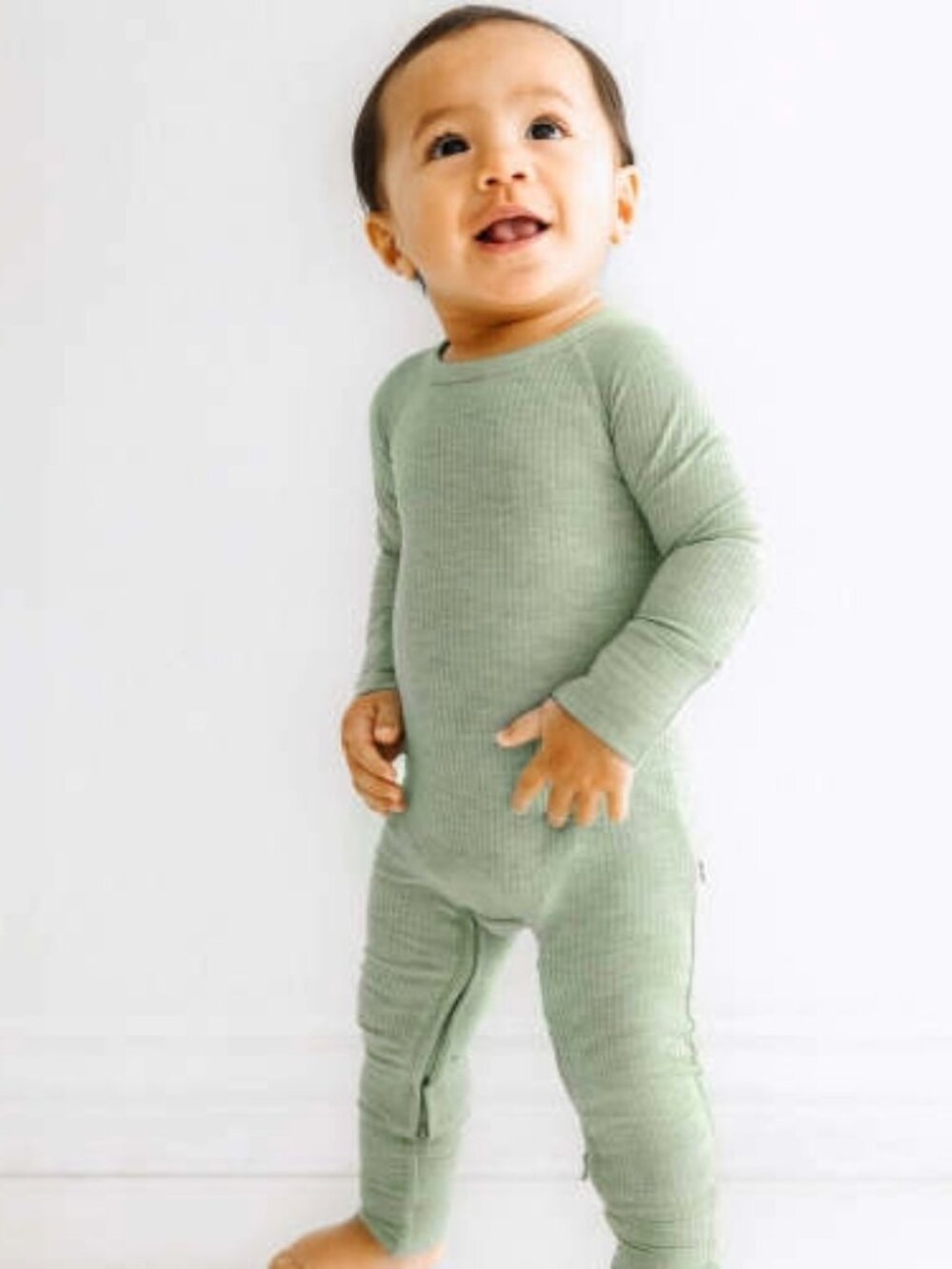 Little Sleepies Heather Sage Ribbed Crescent Zippy 12-18 Months